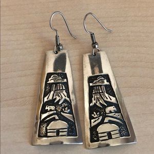 Silver stamped Native American design earrings